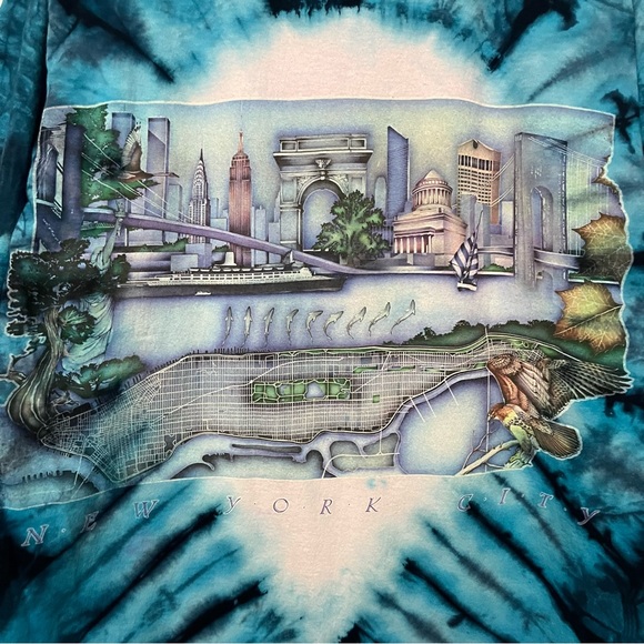 VTG 90s TIE DYE ANIMAL NATURE TEE LONG SLEEVE T SHIRT LISA CHAPMAN SINGLE STITCH - Picture 3 of 6